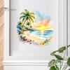 Adesivo per Vetro Autoadesivo Tramonto Palma Costa Marina Decorazione Murale, Adesivo Paesaggio Spiaggia Estiva Acquerello, Decalcomania Rotonda Arte Cocco Tropicale
