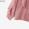 ZANZEA Women Casual Turn Down Collar Loose Ruffles Long Sleeve Blouse
