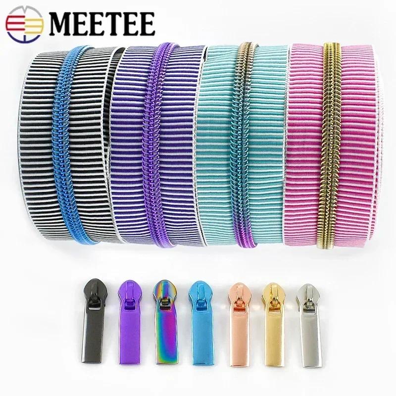 2-5Meters 5# Meetee Striped Nylon Zippers Tape for Sewing Plastic Roll Coil Zip By The Meter Zipper Closure Garment Accessories