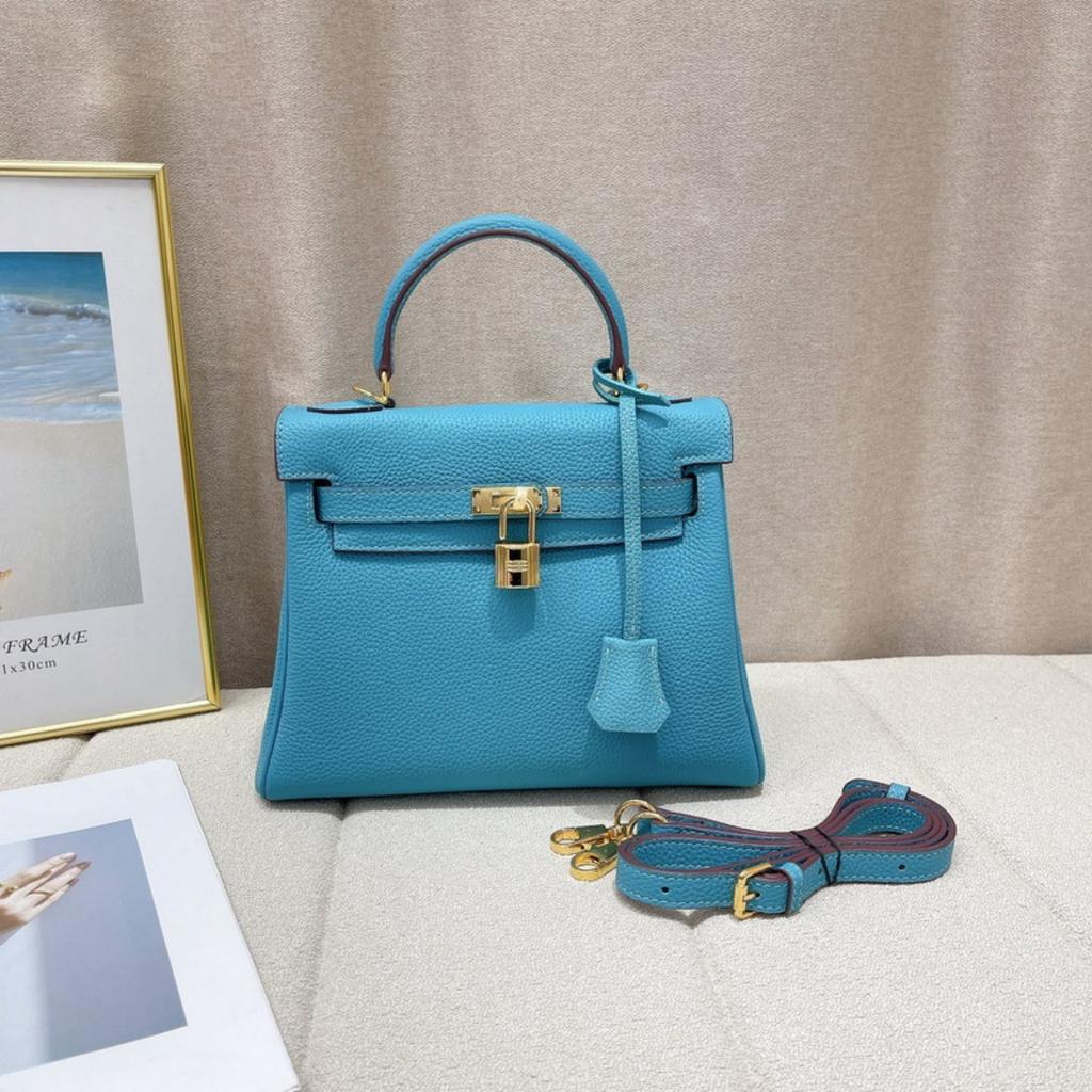 2026 new first-layer cowhide soft leather fine lychee pattern leather inner seam Kelly bag genuine leather women's bag portable messenger bag