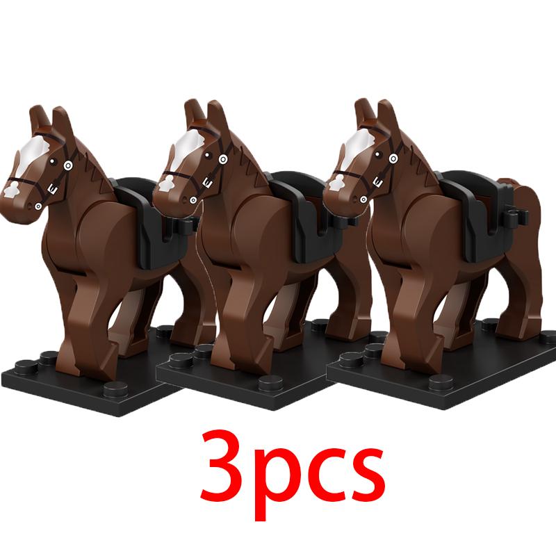 Mittelalterliche Militärburg Ritter Bausteine Reitpferd Wolf Bär Elefant Tier Weste Waffe Fahne Sattel Spielzeug Ziegelstein Geschenk A06