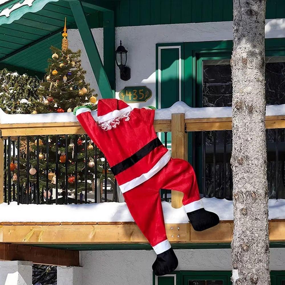 Flannel Clothes Santa Hanging Ornaments Outdoor Climbing Santa  For Home Door Window Decoration