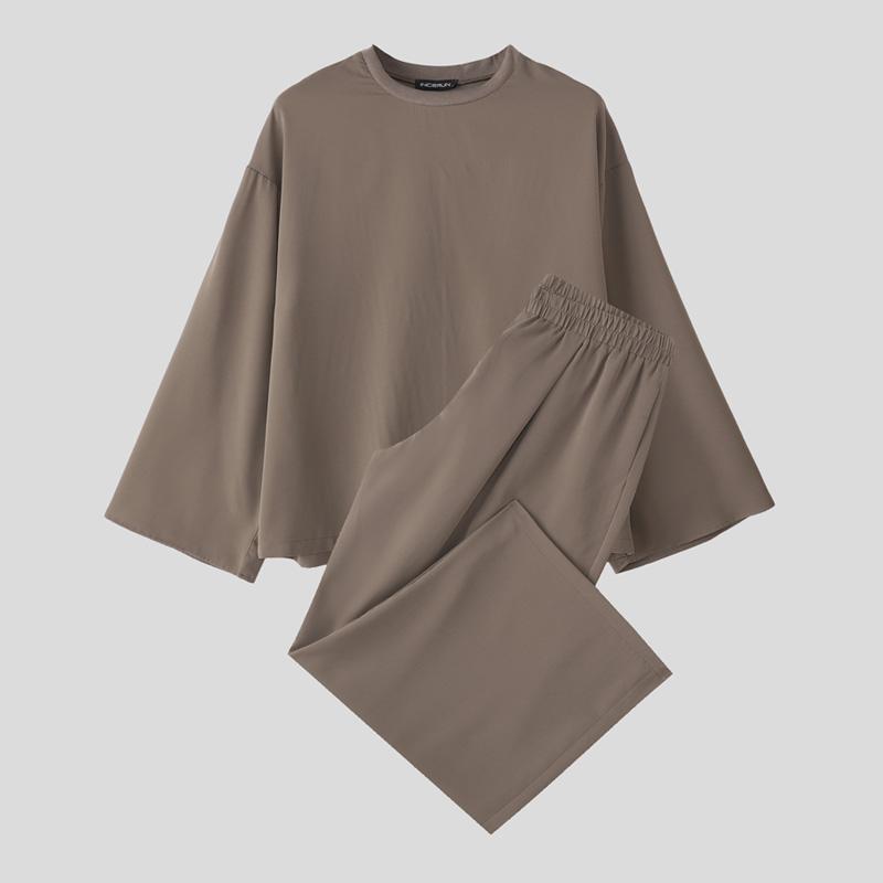 INCERUN Two Piece Suit Men Drop Shoulder Long Sleeve Tops Long Pants Casual Sets