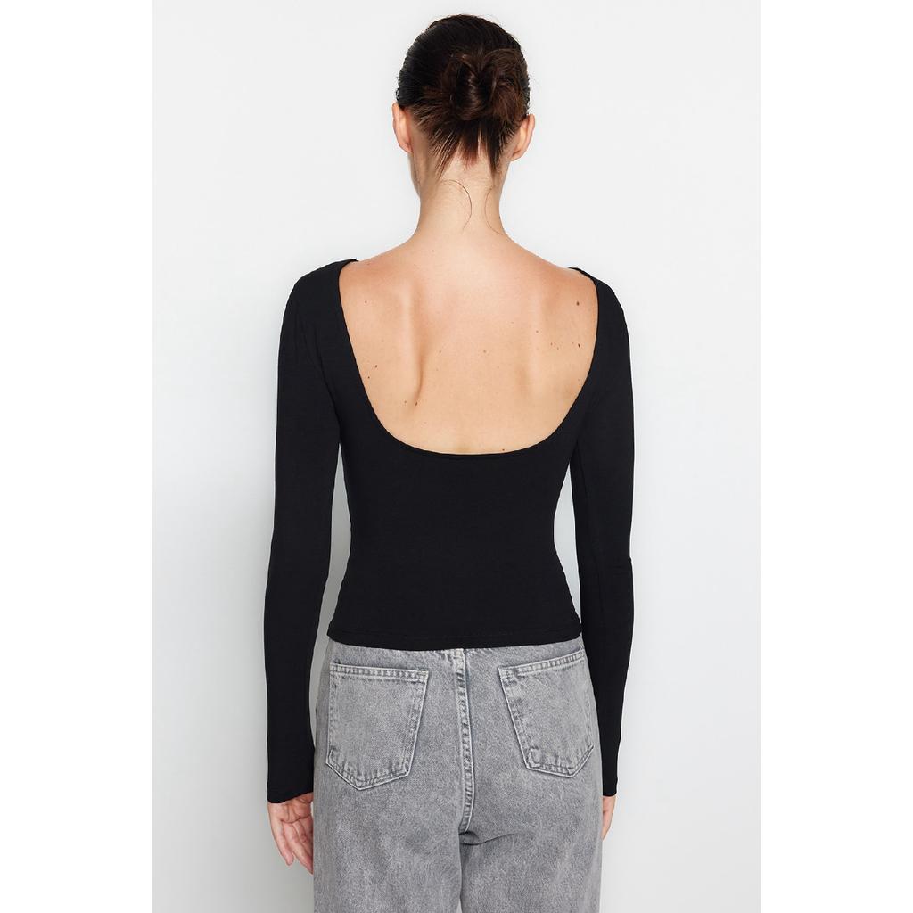 Blusa justa de algodão preto elástico sem costas Twoaw24bz00160