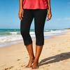 Damen Mode Einfarbig Elastische Taille Caprihose Schmal Geschnitten Spitze Besatz Leggings Freizeit Sporthose