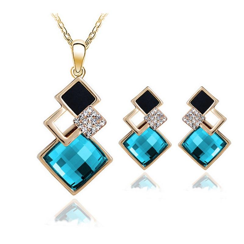Fashionelegant jewelry suit women's classic geometric square crystal acrylic jewelry