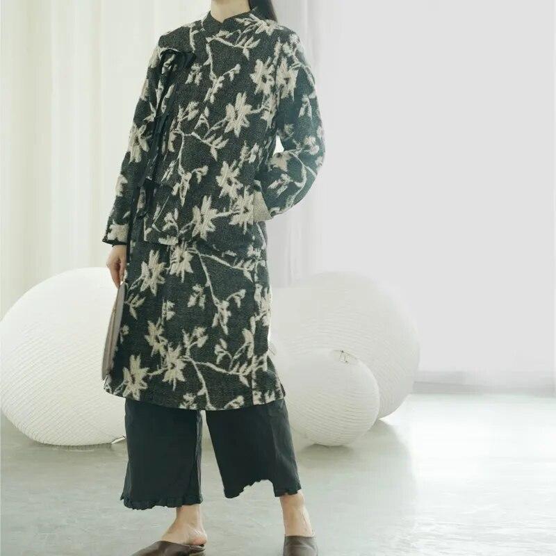 Johnature Women Vintage Jacquard Floral Dresses O-Neck Sleeveless Cotton Knitted Soft Robes Spring Chinese Style Dress