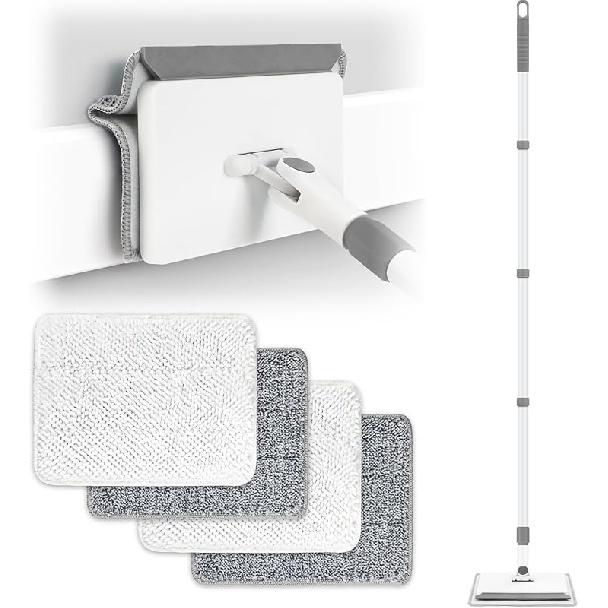 Bottom Plate Cleaning Tool with Handle,DELUX Floor Cleaner with Extendable Long Handle,4 Reusable cleaning pads,For cleaning the base
