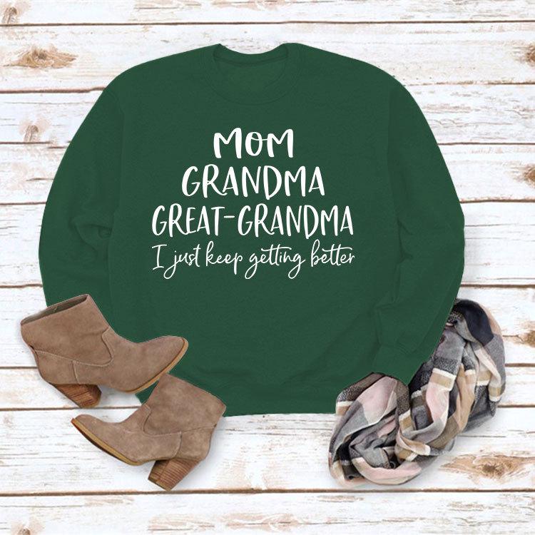 "European & American Fashion Grandma Letter Long-Sleeve T-Shirt, Autumn/Winter, Plus Size"