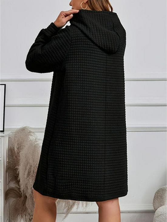 2025 Plus Size Women's Hooded Drawstring Dress - Solid Color, Long Sleeve, Autumn/Winter