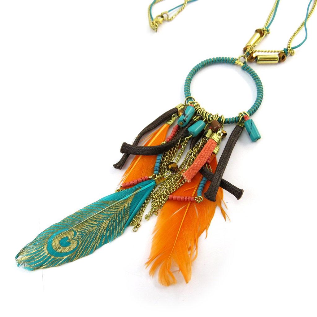 Les Trésors De Lily [N3955] - Collier 'Cheyennes' orange vert argenté
