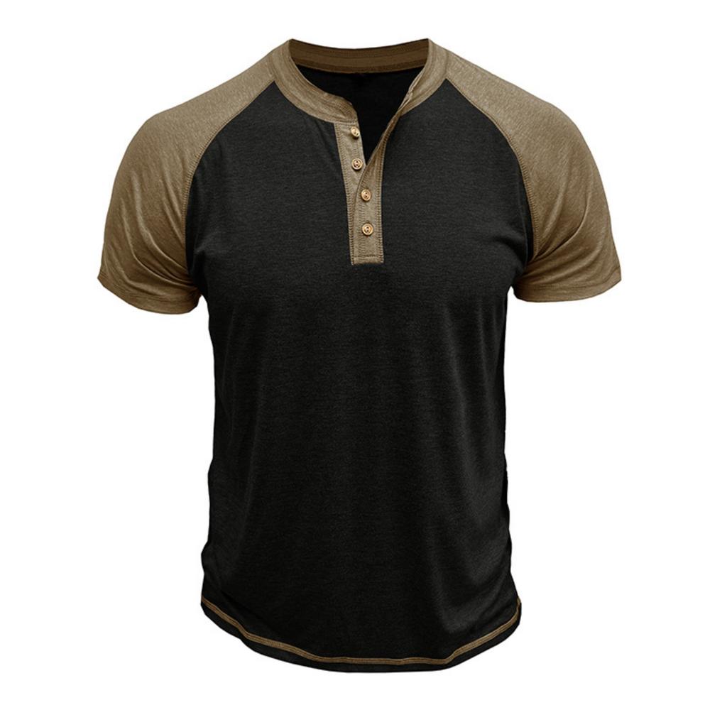 Men's Casual Base Layer Sportswear, Men's Color-blocked Round-neck Short-sleeved T-shirt Top