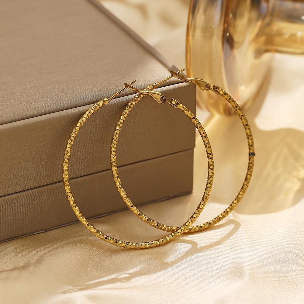 European Trendy Stainless Steel Geometric Ear Cuffs - High-End Gold Crushed Ice Titanium Earrings