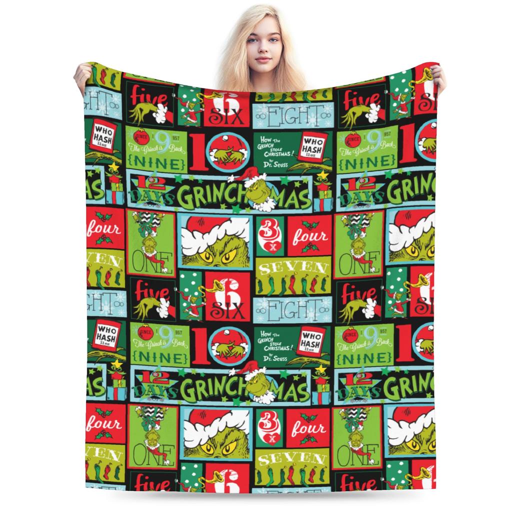Christmas-S-Green-S-Grinch Blanket Coral Fleece Plush Spring Autumn Portable Soft Throw Blanket for Bed Office Bedspread