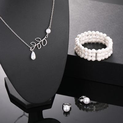New Creative Fashion Simple French Leaf Pearl Water Drop Pendant Collarbone Chain Small Fresh Necklace Set