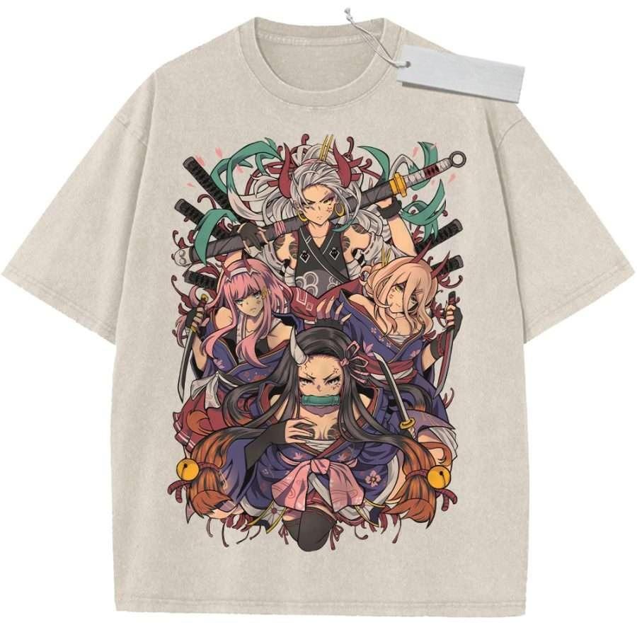 Unisex Washed Pink Vintage Tshirt One Piece Strong Women Warriors Highquality Fabric for Home Leisure Travel Shopping