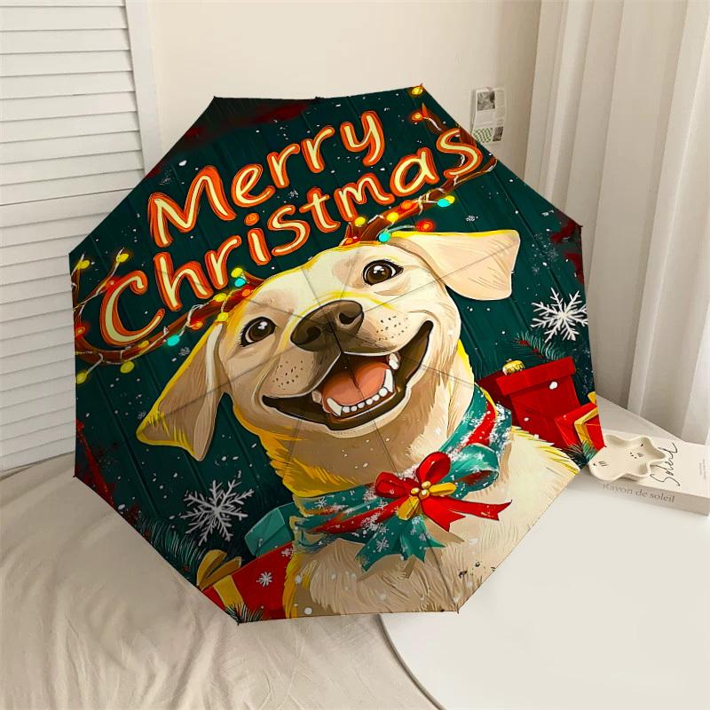 

1PC Christmas dog Automatic Open/Close Umbrella with Windproof, 8-Rib Sturdy Canopy, Durable Ribs, Fashionable Design, Outdoor Accessory, Fun Prin, Ho