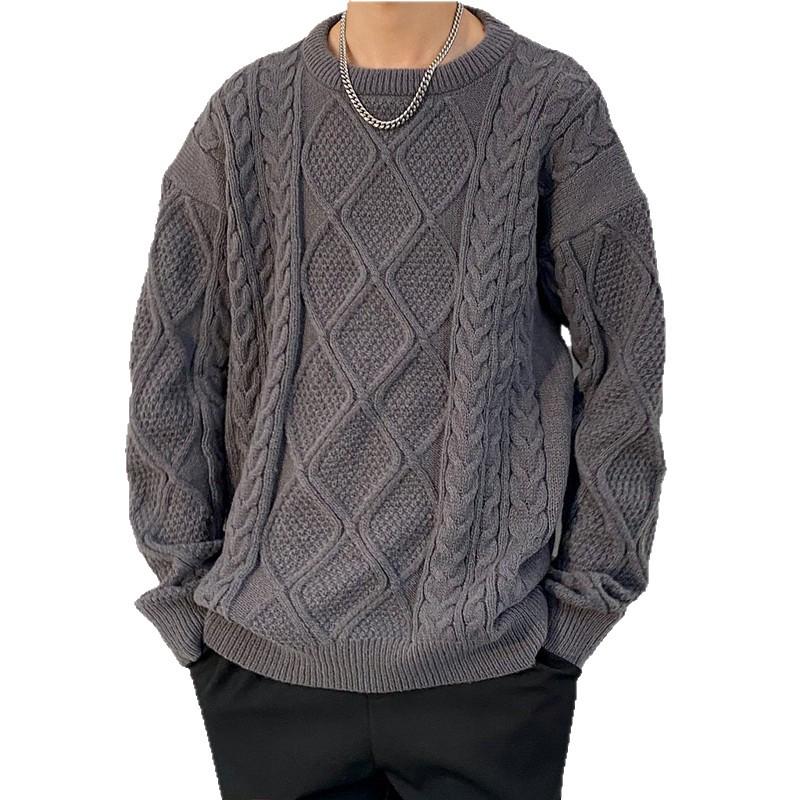 Men's Casual Loose Fit Cable Knit Sweater - Black Autumn/Winter