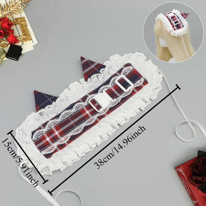 1Pcs Subculture Retro Plaid Buckle Headband Ancient Pastoral Lolita Lace Japanese Cat Ear Hearing Atmosphere Cute