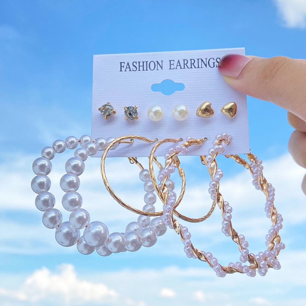 iF ME Fashion Pearl Earring Set Women Luxury Butterfly Love Heart Gold Stud Earrings Resin Hoop Earrings Jewelry Accessories