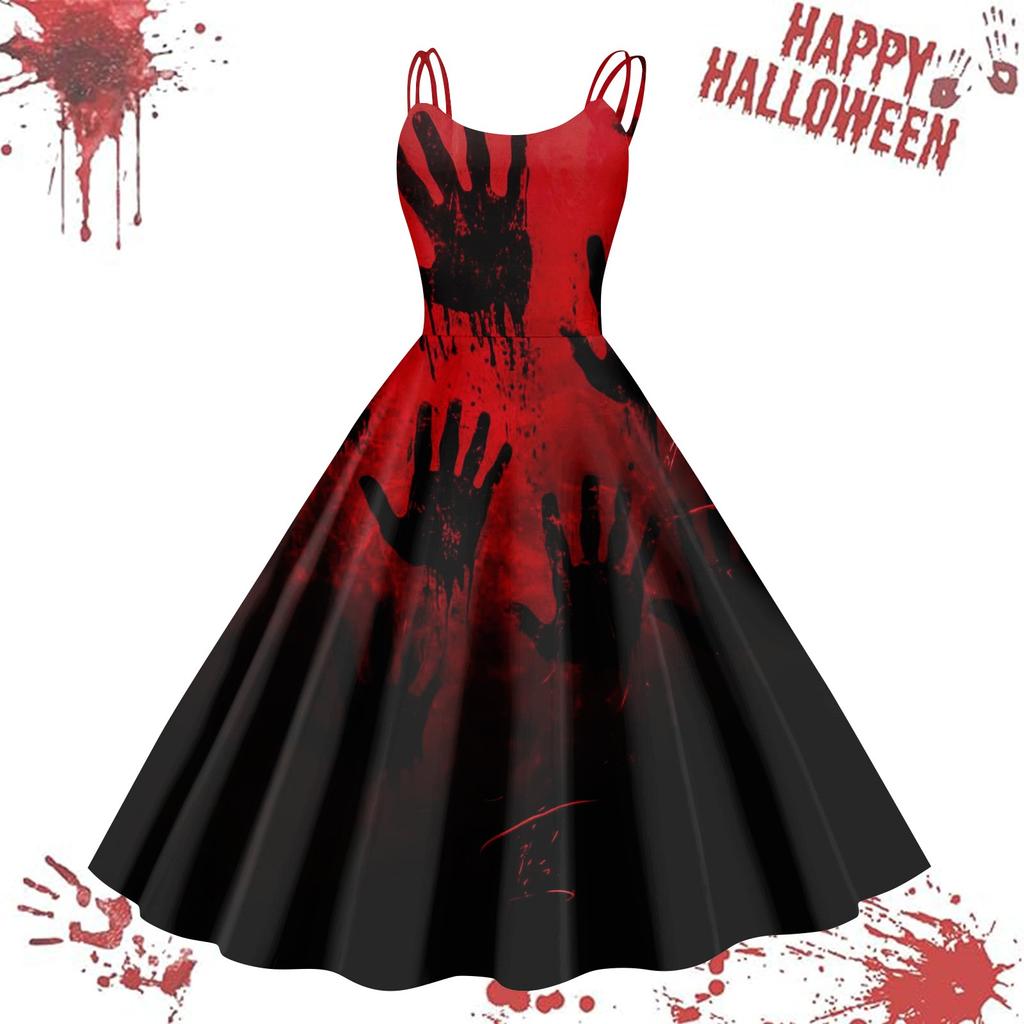 Women's Casual Halloween Printed Suspender Vintage Dress