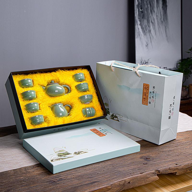 Five famous kilns Ge kiln ceramic kung fu tea set tea cup business gift box gift Ge kiln household