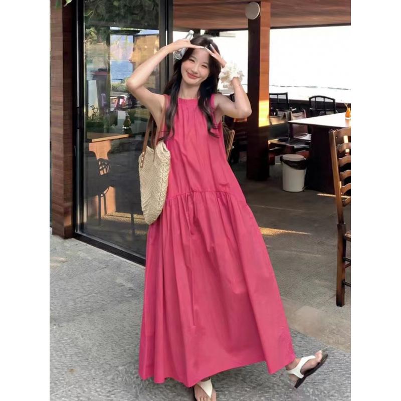 Elegant Yellow Sleeveless Halter Neck A-line Dress - Women's Retro Resort Style.