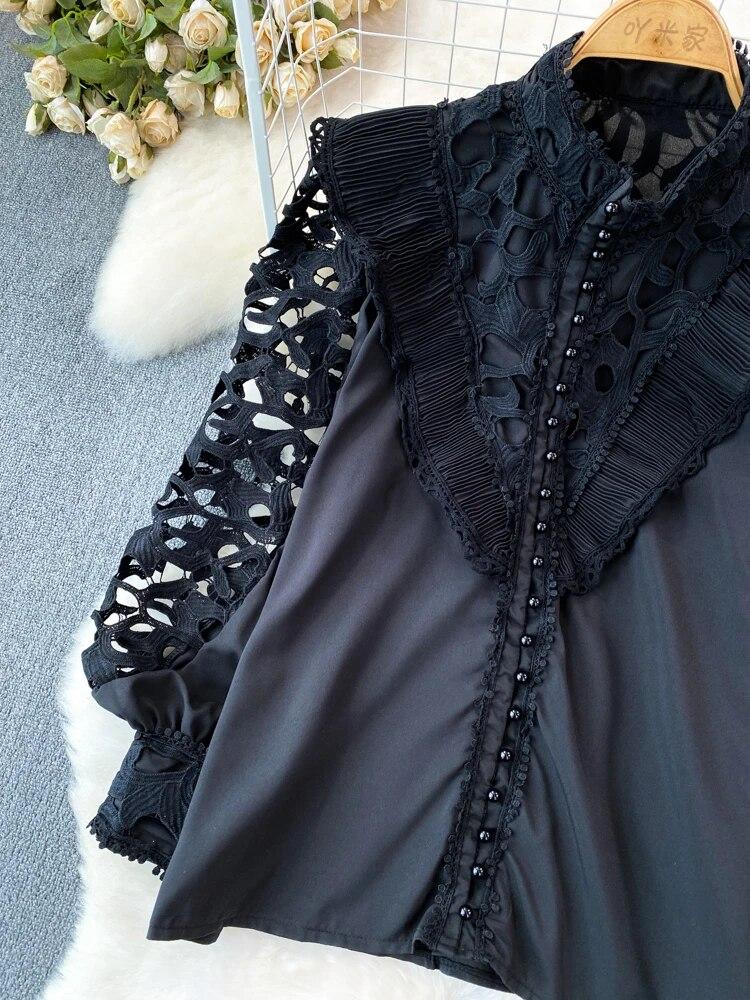 Γυναικεία γυναικεία μπλούζα σε στυλ vintage δικαστήριο με μακρυά μανίκια με φαναράκια πουκάμισα γυναικεία μπλούζα