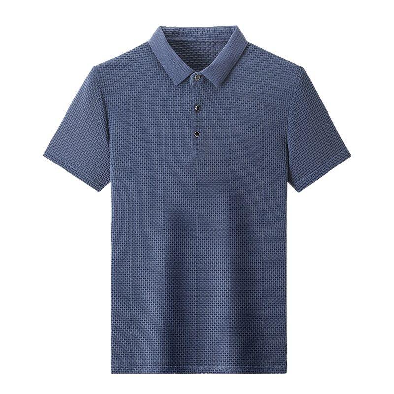 Ice Silk Men'S Polo Shirt, Casual Jacquard T-Shirt Breathable Lapel No-Iron Short-Sleeved T-Shirt