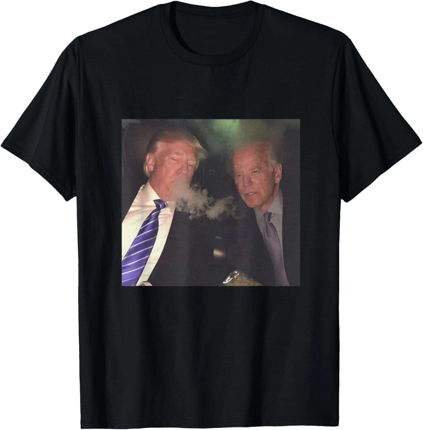 Funny Trump and Biden Smoking T-Shirt S