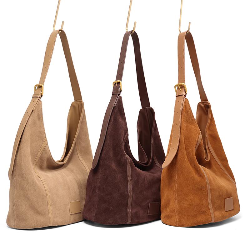Ladies Suede Cow Genuine Leather Underarm Bags Women Soft Cowhide Vintage Shoulder Bag Female Fashi Luxury Designer Handbags