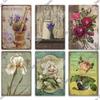 Decor Flower Plaque Metal Vintage Tin Sign Wall Decoration Posters for Home Garden Kitchen Living Room Iron Painting