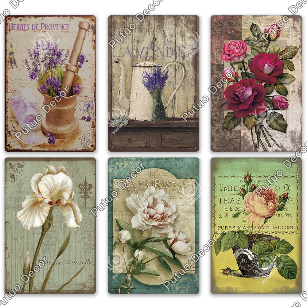Decor Flower Plaque Metal Vintage Tin Sign Wall Decoration Posters for Home Garden Kitchen Living Room Iron Painting