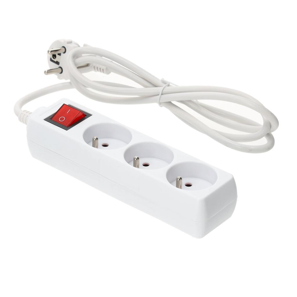 3-socket extension cord 1.5 with grounding and switch, white