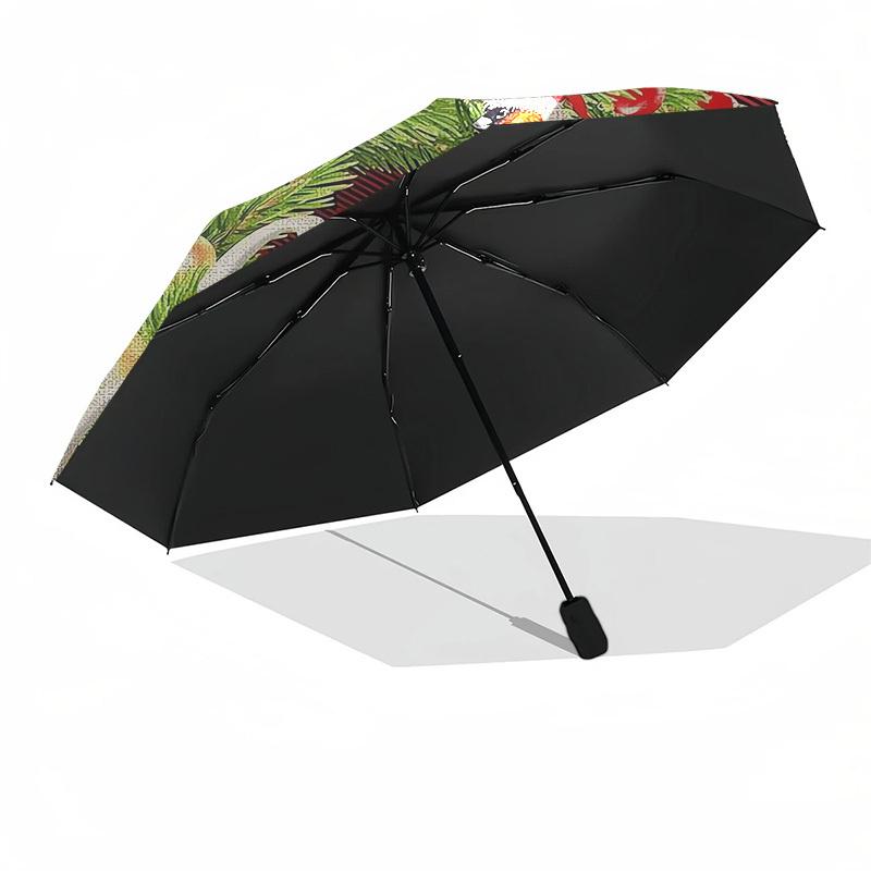 1pc Christmas Wreath with Bird Umbrella with Plastic Handle,Suitable for All Seasons Home Travel Outdoor UmbrellaDD256