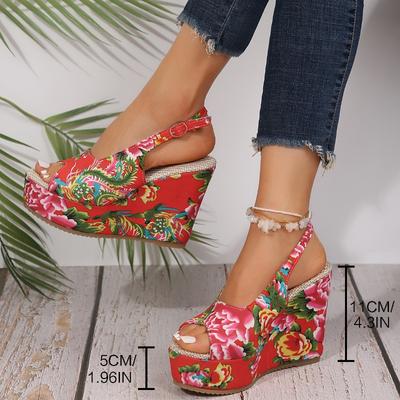 Fashion Ladies Shoes 2025 Brand Peep Toe Women's Sandals Fashion Printing New Belt Buckle Summer Plus Size Best Seller Platform Sandals