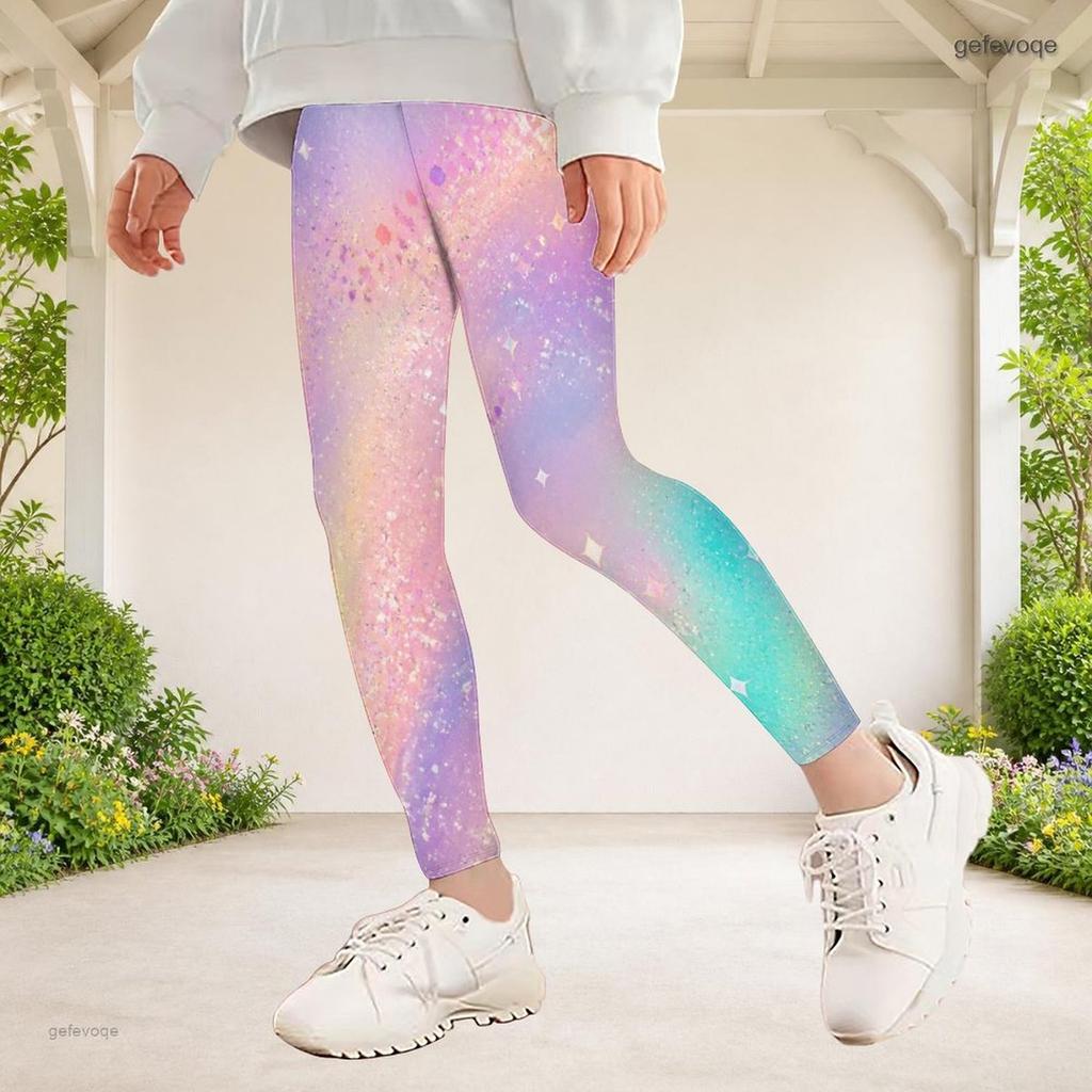 Girls Rainbow Galaxy Printed Full Length Stretch Waist Yoga Leggings