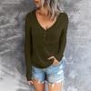 Womens Long Sleeve V Neck Button Casual Tops Ribbed Color Shirts