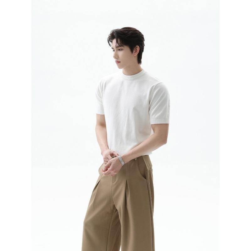 Mens Solid Color Loose Casual Short Sleeve Knit T Shirt M белый