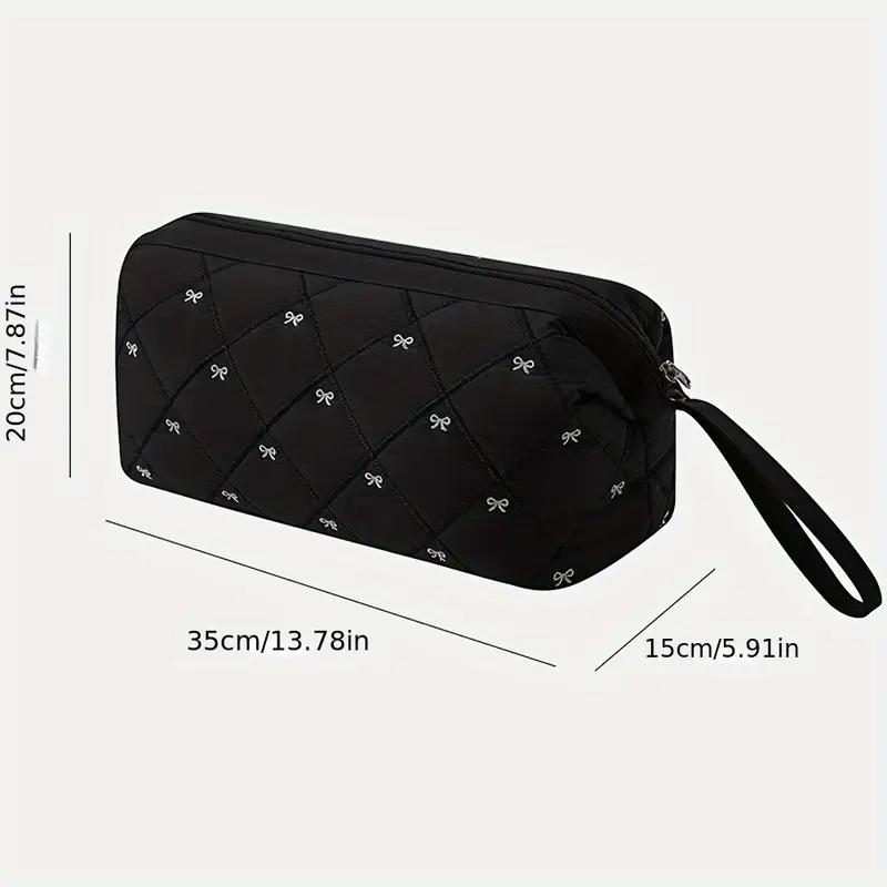 Hair Dryer Storage Bag For Travel Cute Bow Embroidery Quilted Hair Tools Waterproof Zipper Cosmetic Bags