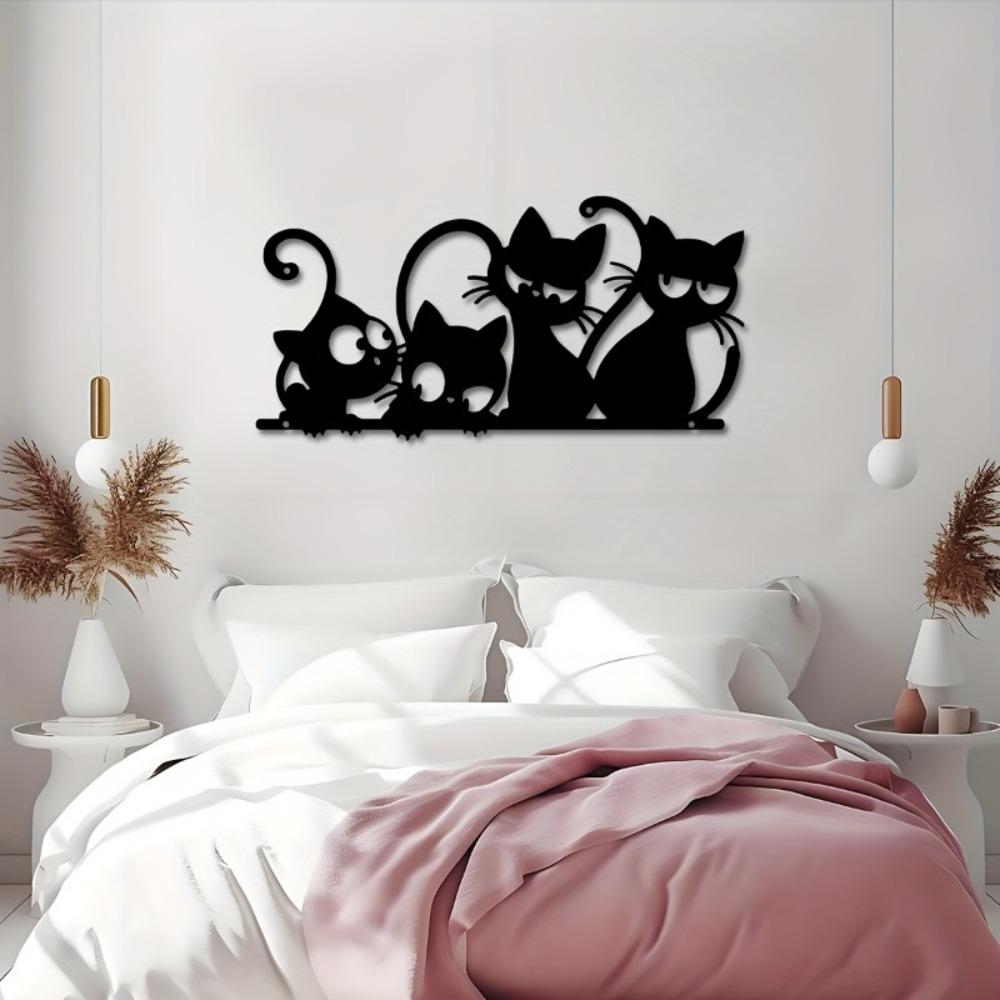 1pc Minimalist Black Cat Metal Wall Art Decor Modern Hanging for Living Room Bedroom Kitchen Garden Home