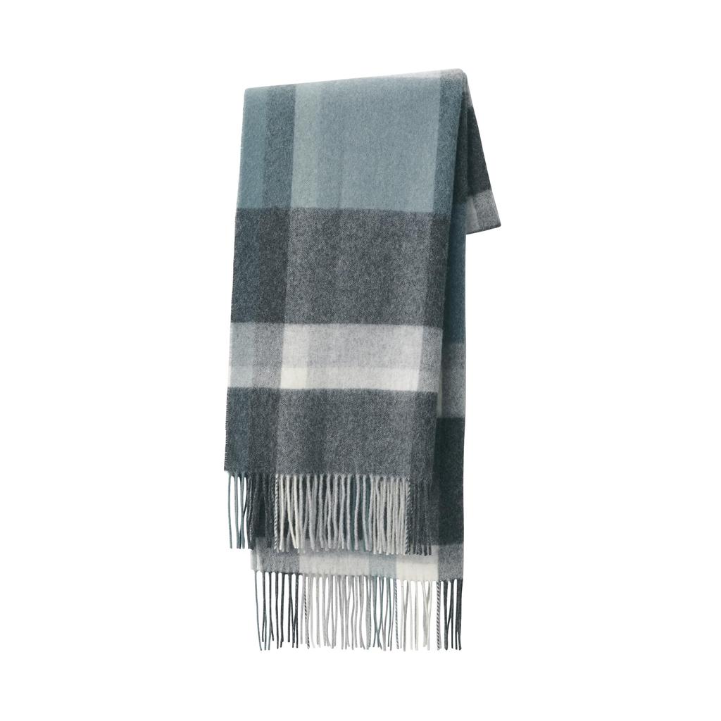 MUJI Fluffy Wool Large Stole (Check) Unisex Adult DDD40A5A Charcoal Gray Check 60 X 200cm