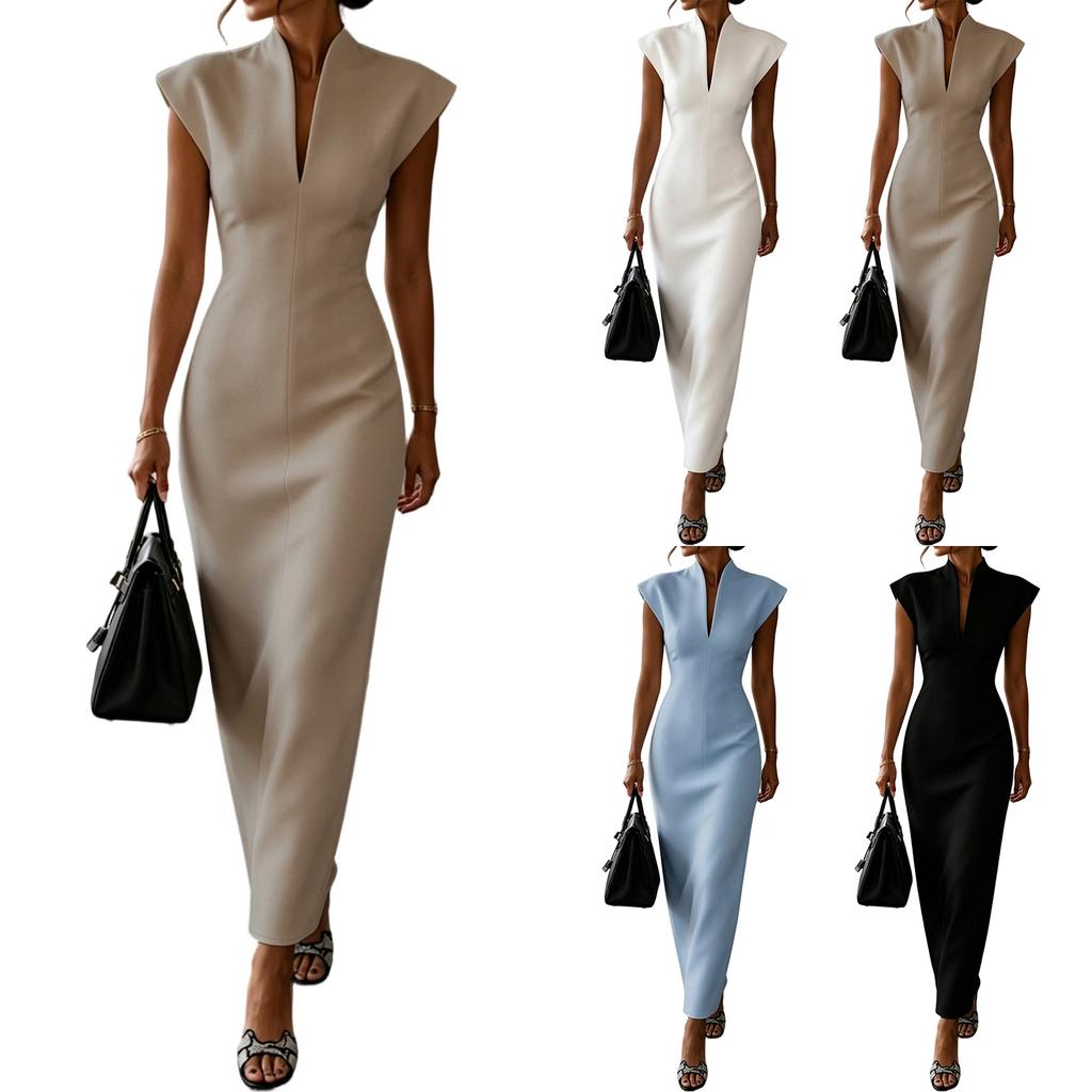 Abito da Donna a Tubino Senza Maniche con Collo Alto Scollatura a V Vita Stretta Bodycon Midi Abito da Sera Formale