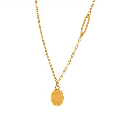Italian Popular Jewelry Simple Light Luxury Oval Brand English Letter Lucky Pendant Necklace Versatile Woman