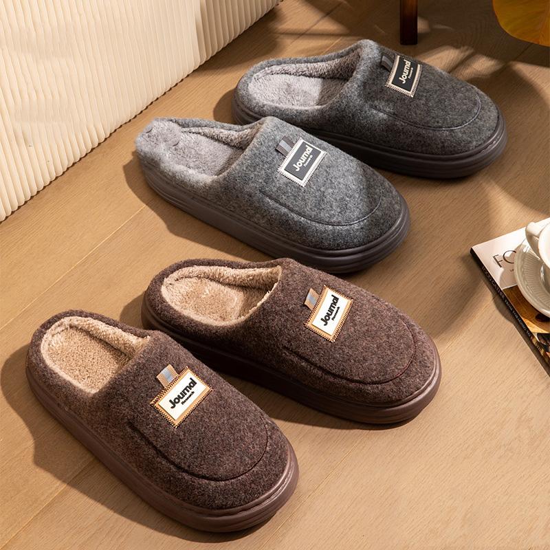 Men Winter Plus Size Cotton Slippers Casual Warm Indoor Cotton Shoes Anti Slip Flat Bottom Woolen Slipper Shoes 40-51