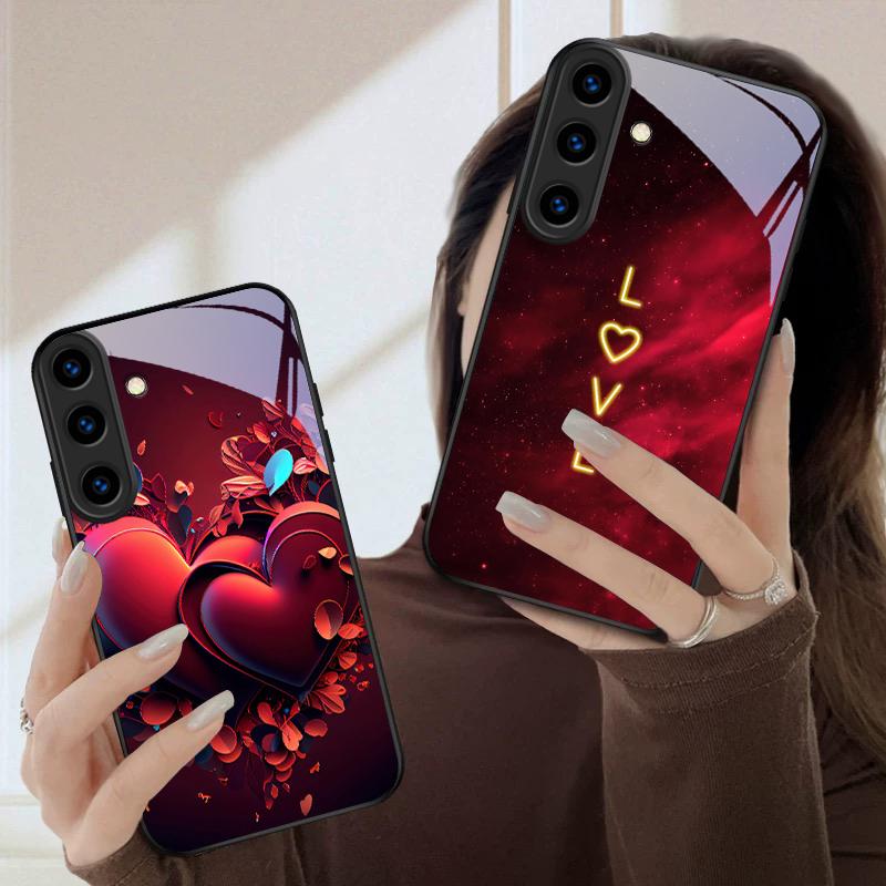 Brilliant Flame Rose For Samsung Galaxy S26 Ultra S25 Edge S24 FE S23 Plus S22 S21 S20 S22+ S24+ S25+ Black Glass Phone Case