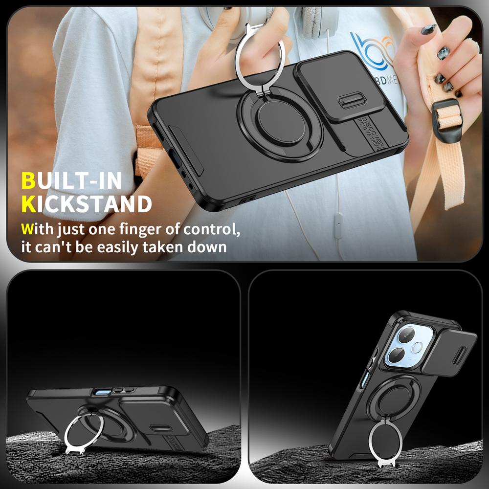 KEYSION 360° Rotating Ring Stand Phone Case for OPPO A5 Pro 5G Slide Camera Protection Magnetic Shockproof Back Cover for OPPO A5 Pro