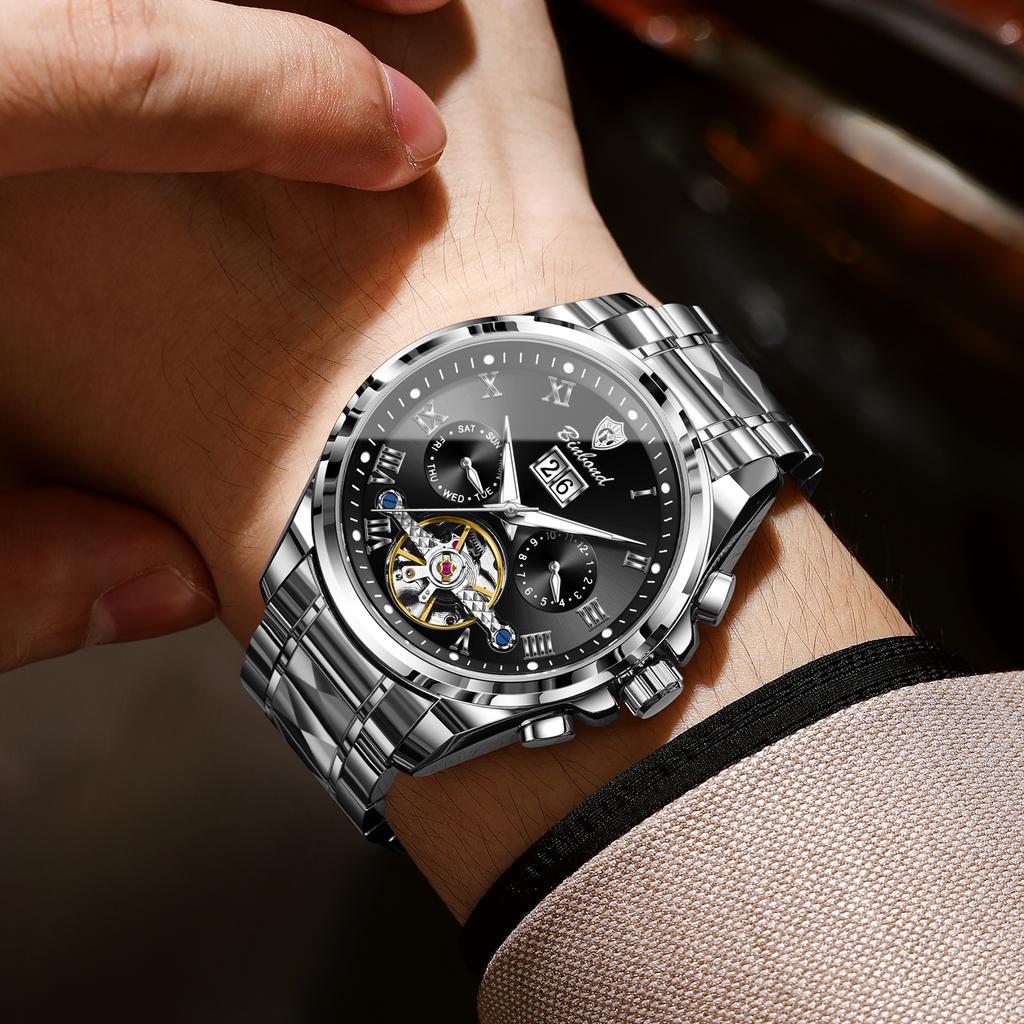 BINBOND Mechanical Wristwatches For Men Tourbillon Luminous Waterproof Automatic Men's Watch Original Skeleton Luxury Reloj