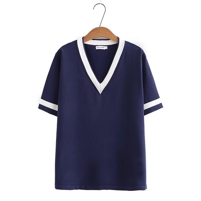 

2023 Plus Size Stretchy V-Neck Knit Top for Girls XL темно-синий