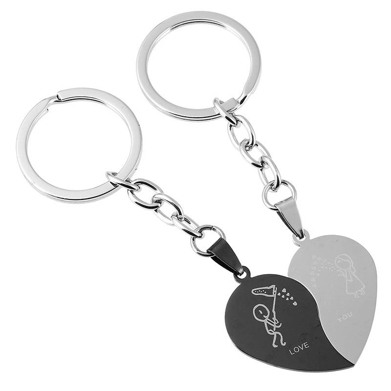 Key chain A pair heart-shaped couples keychain key rings pendant gifts ...